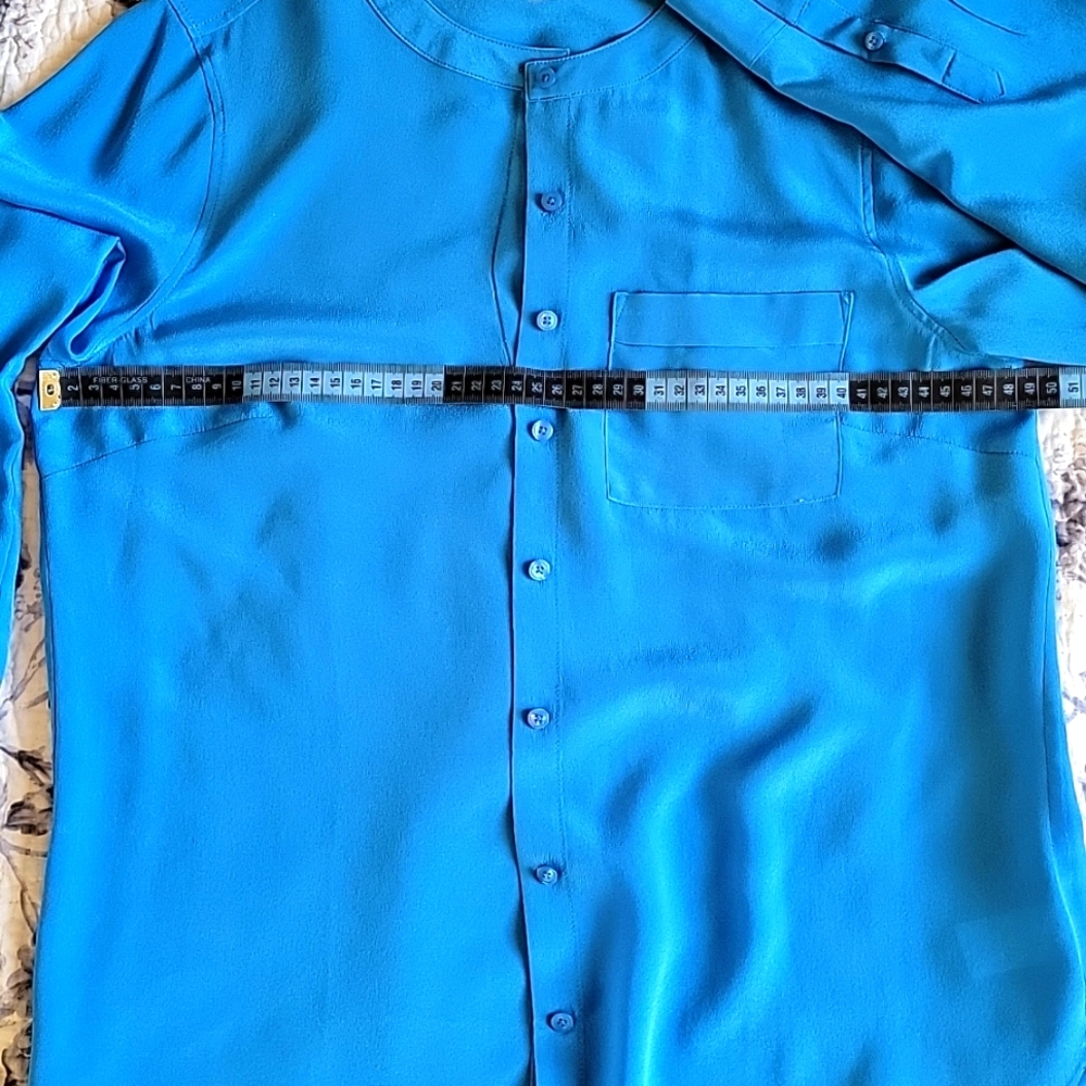 Talbots 100% Silk Blouse S Bright Blue Washable Silk Minimalist Luxe Top - Picture 16 of 17